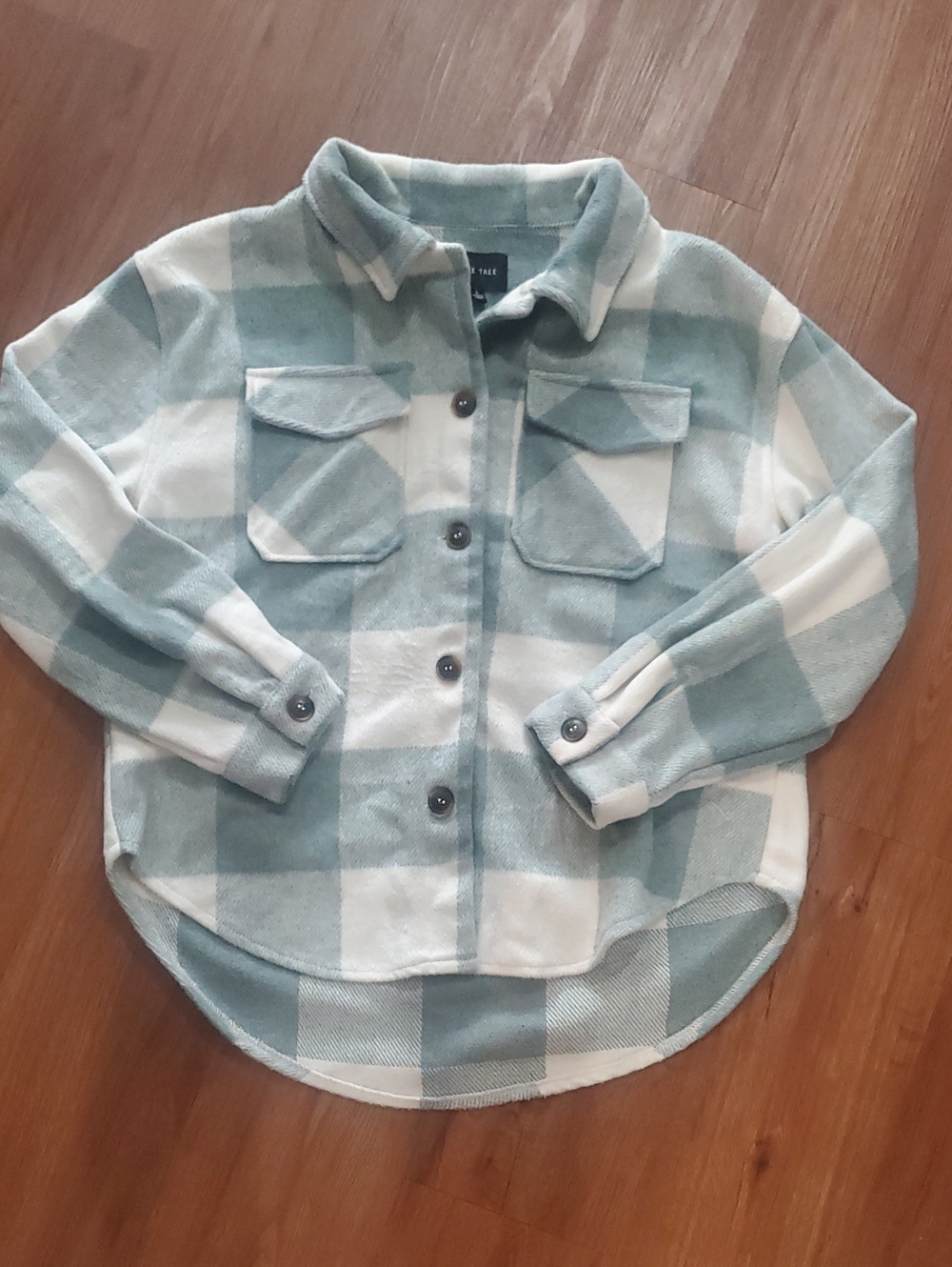Love Tree Sage and White Plaid Button-Front Shirt Jacket